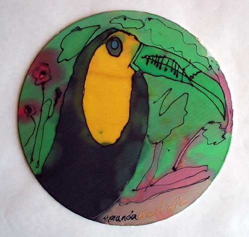 Bird on silk hoop