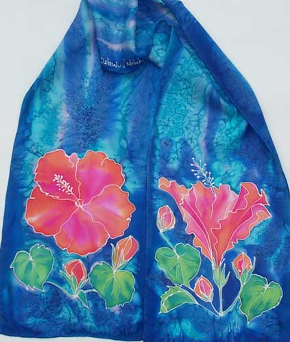 hibiscus on blue silk