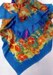poppies on blue square silk scarf