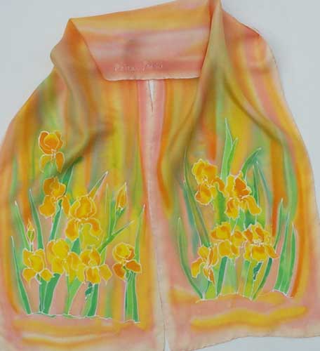 yellow irises on silk