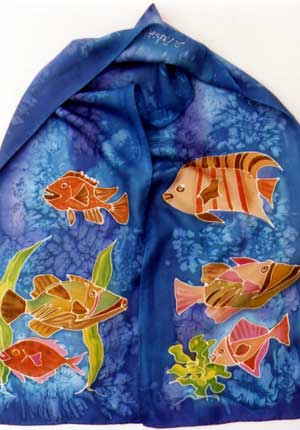 fish on blue silk